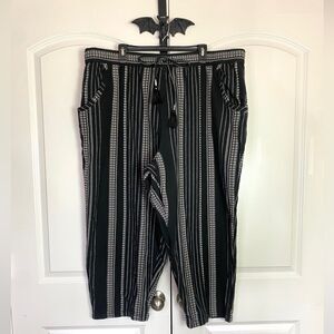Anthropologie Black and Cream Striped Joggers Tassel Tie front bead accent 3X
